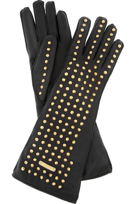 burberry studded leather gloves|Leather Gloves in Black .